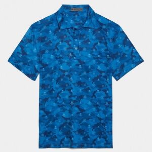 G/Fore G4 Golf Shirt Polo Sleeve Logo Skulls & Tees Print Blue MSRP $120
